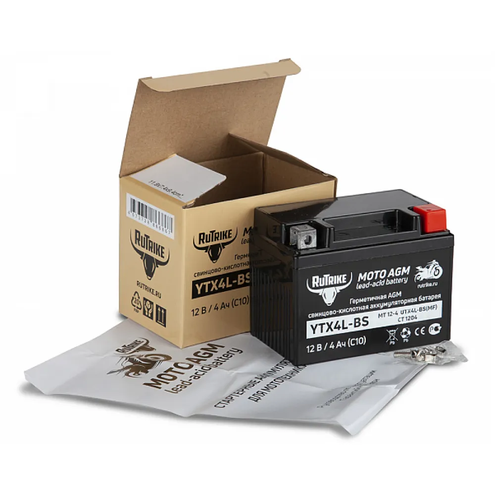 Тяговый стартерный аккумулятор Rutrike YTX4L-BS (12V/4Ah) (UTX4L-BS, CT 1204, MT 12-4) 4